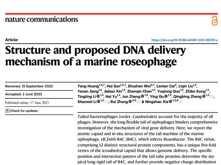 Ningshao Xia:Structure and proposed DNA delivery mechanism of a marine roseophage